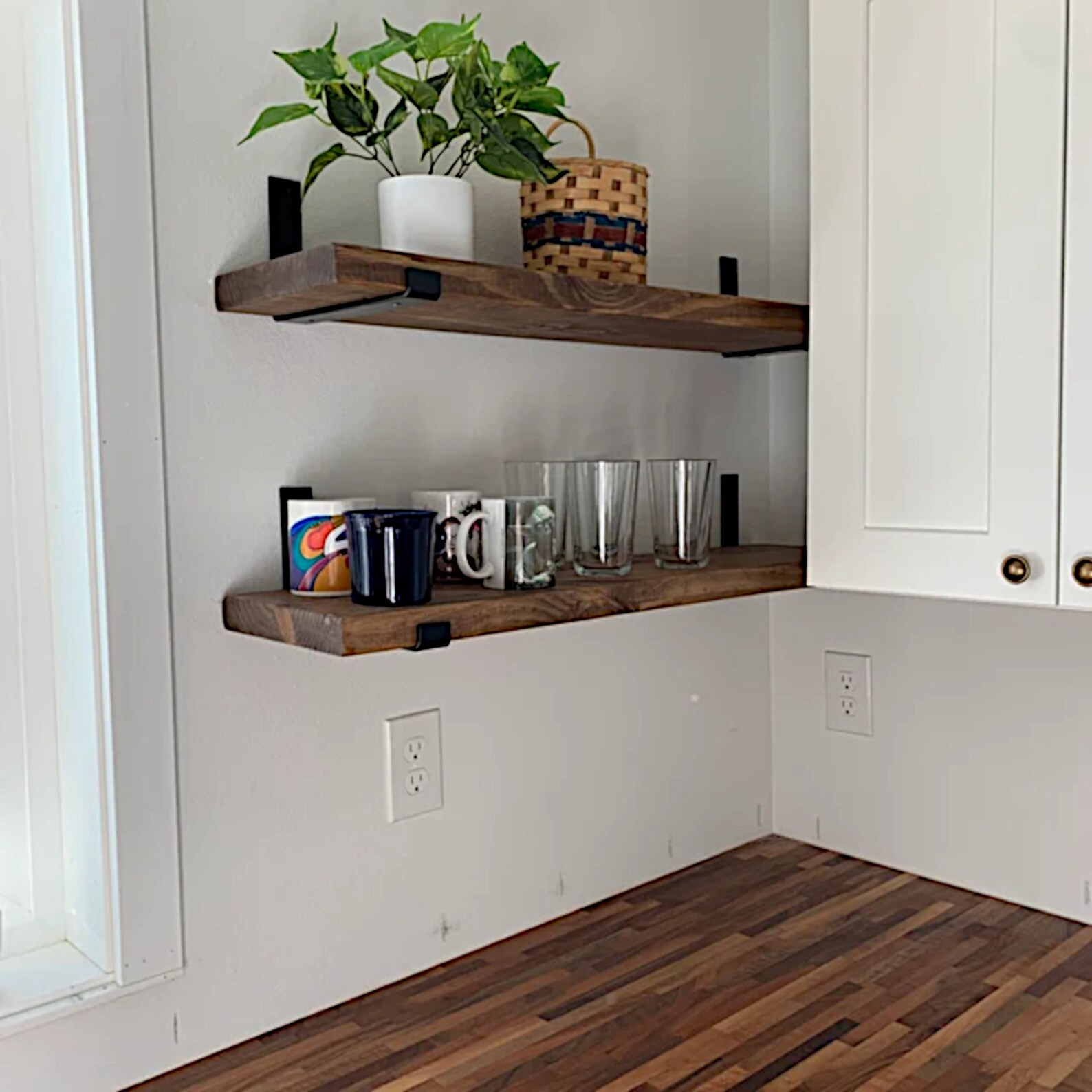 Floating Pinewood Shelf, Modern, Sleek J Shaped Heavy Duty Brackets ... within A Closer Look at the Orton Industrial Pine Wood Floating Shelf