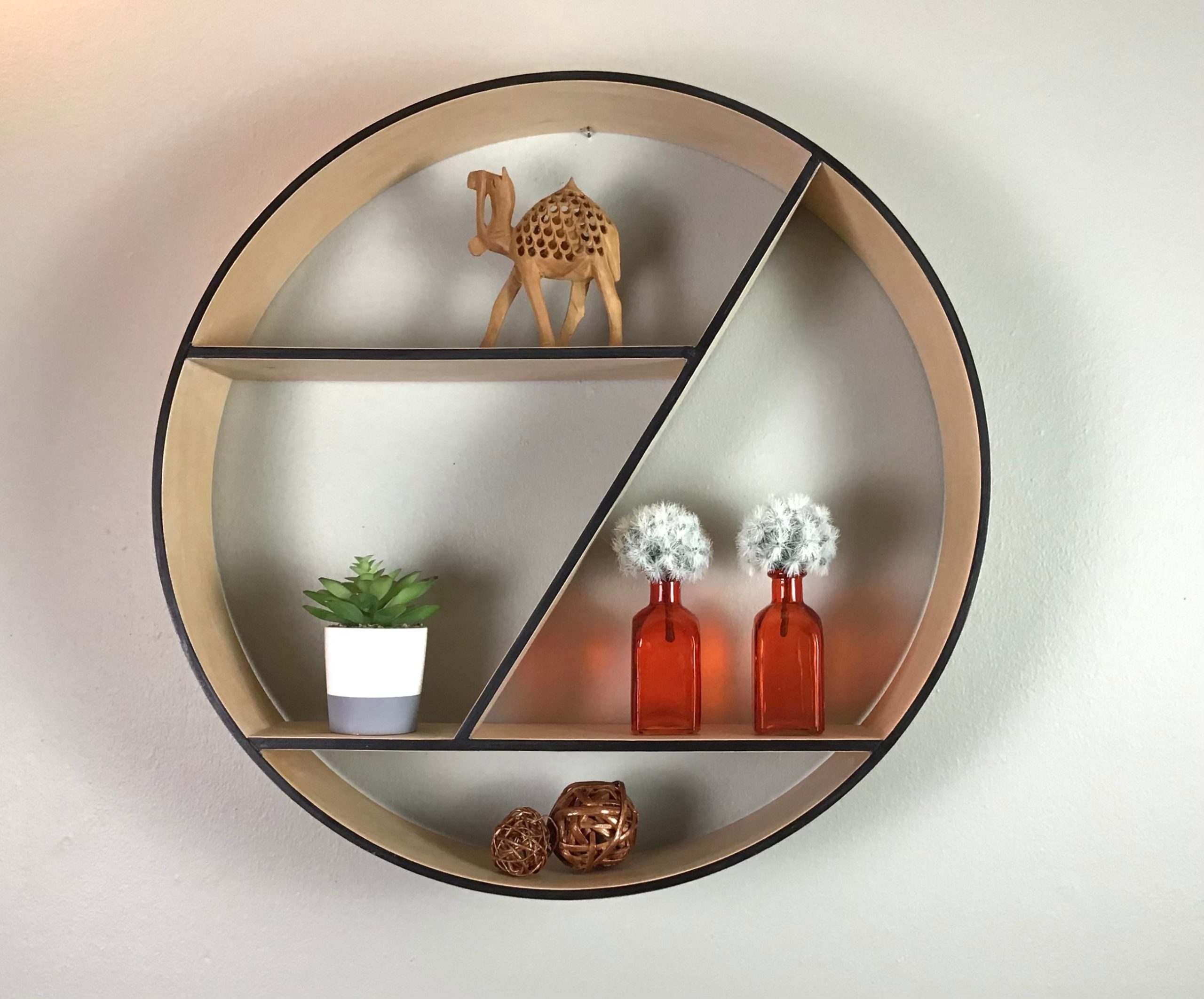 Floating Wooden Circle Shelf Circle Floating Wall Shelf Round Plant ... within