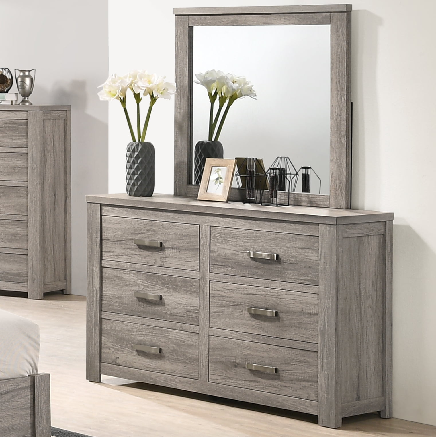 Floren Contemporary Weathered Gray Wood 6-Drawer Dresser With Mirror ... pertaining to Maximizing Your Space with the Irondale Light Brown Gray Dresser