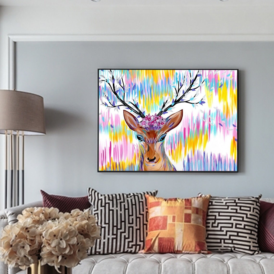 Framed Wall Art Deer Animal Print Painting Wall Art Print | Etsy in A Closer Look at Mr. Deer's Unique Framed Wall Art