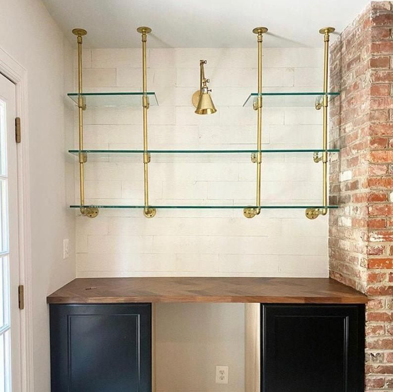 French Bistro Glass And Brass Bar Shelves Custom - Etsy | Diy Home Bar ... pertaining to