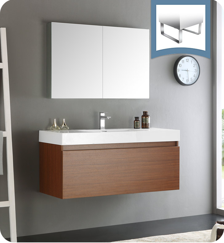 Fresca Mezzo 48" Teak Wall Hung Modern Bathroom Vanity With Faucet ... throughout