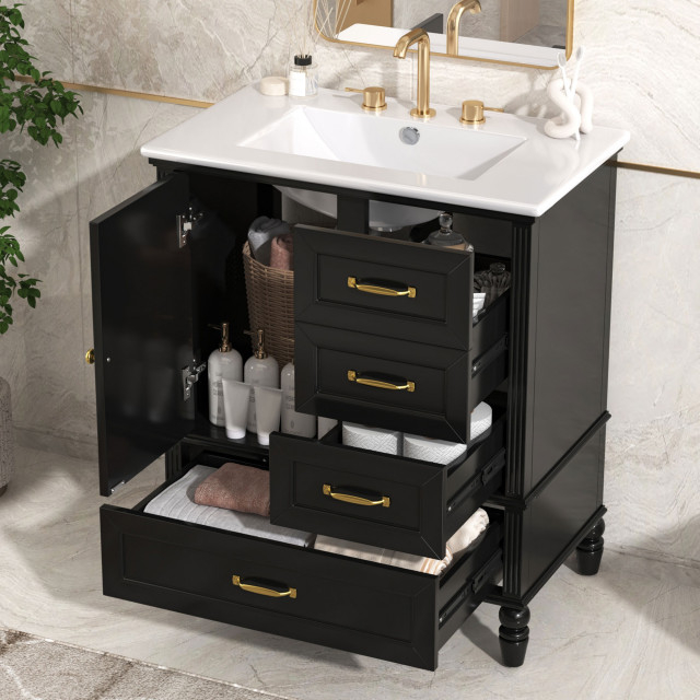 Gdf Studio 30"W Bathroom Vanity With Sink, Storage Cabinet &Amp; Soft-Close ... inside