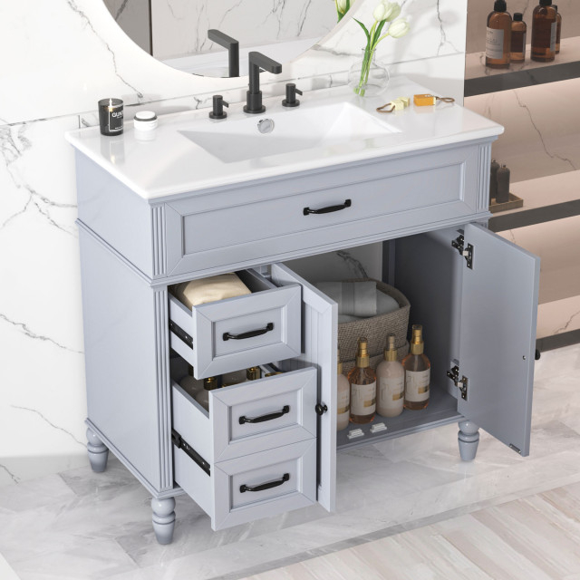 Gdf Studio 36"W Bathroom Vanity With Sink, Storage Cabinet &Amp; Soft-Close ... regarding