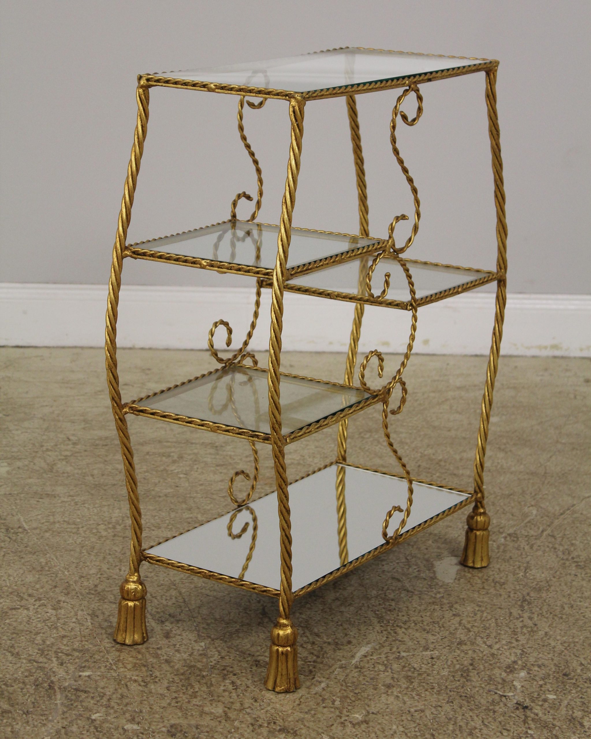 Gold Gilt Iron Tassel Design Tiered Etagere Shelf | Chairish intended for