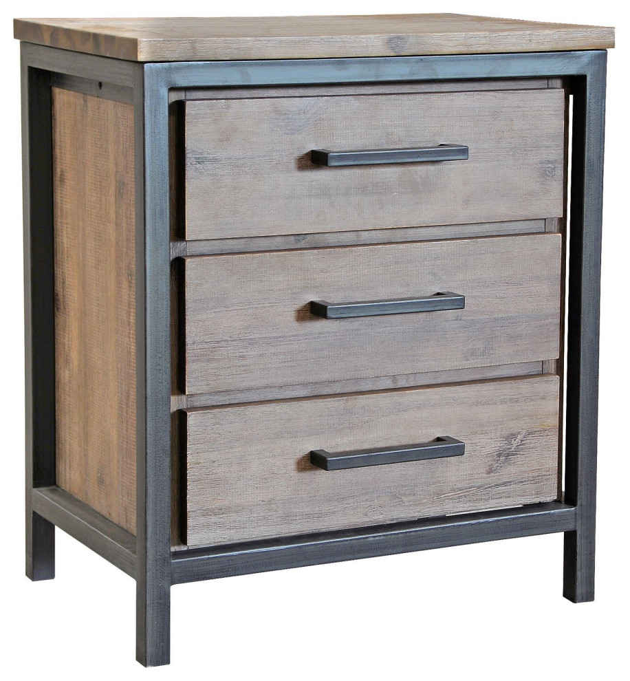 Irondale 3-Drawer Nightstand, Light Brown/Gray - Industrial ... in