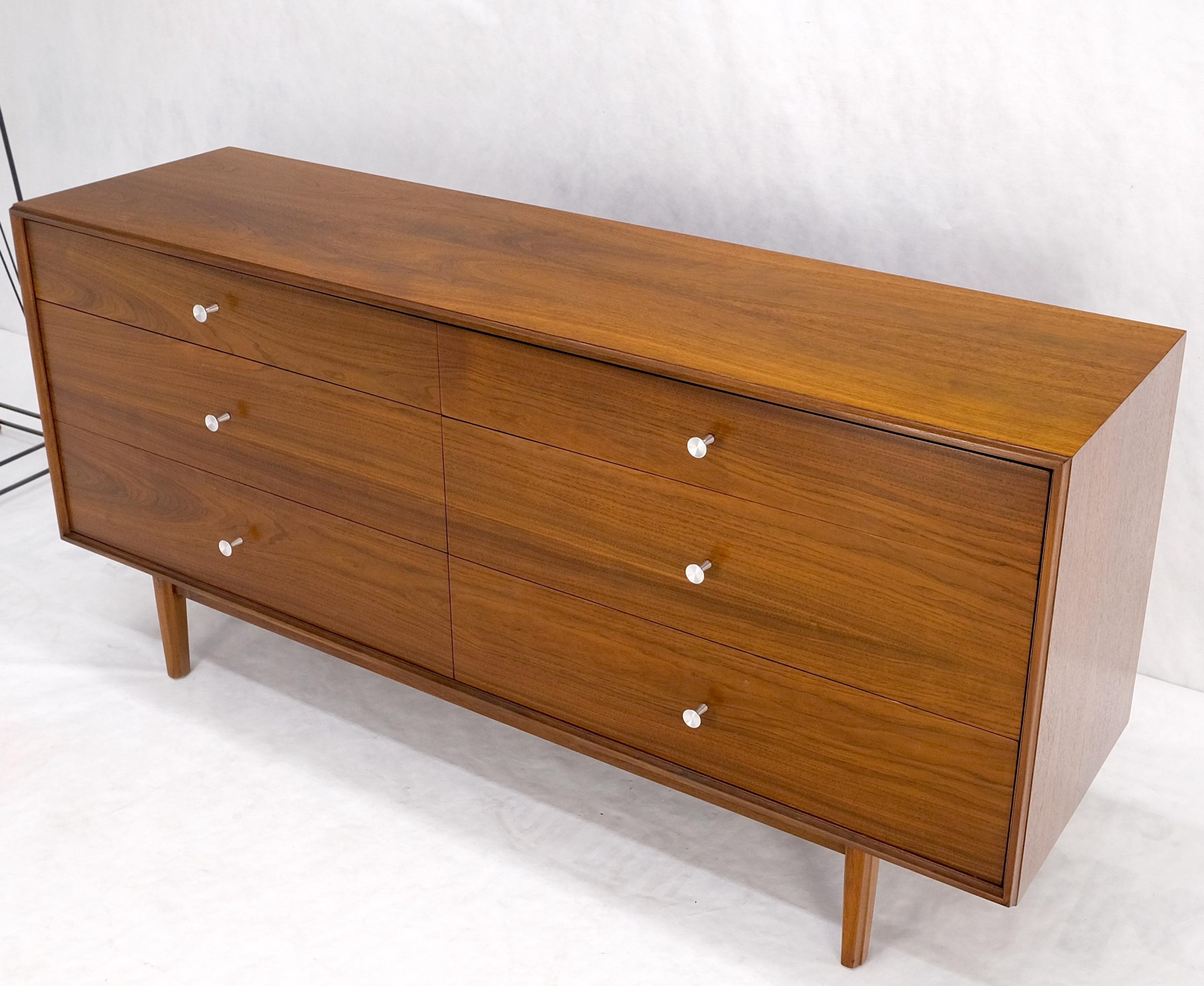 John Stuart Walnut Mid Century Modern 6 Drawer Long Dresser Thin Edge ... regarding From Assembly to Aesthetics How to Style Your Holland 6-Drawer Double Dresser