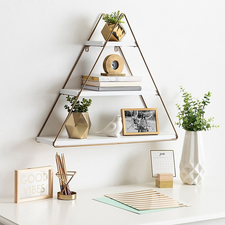 Kate And Laurel Tilde Wall Shelf In White/Gold | Wall Shelf Decor ... inside