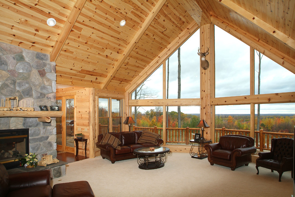Knotty Pine Tongue And Groove Paneling Great Room - Rústico - Salón ... intended for
