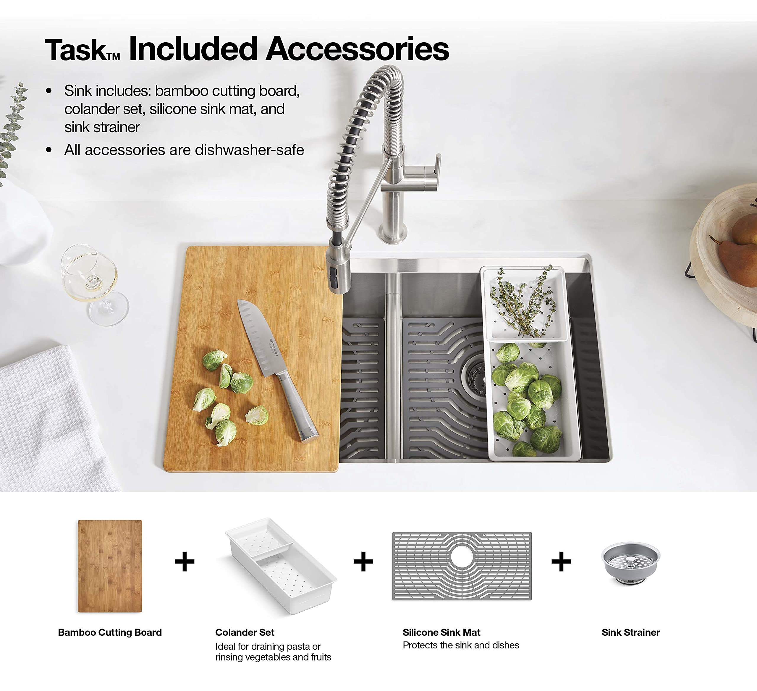 Kohler Task Kitchen Sink, Stainless Steel Dual Mount Single Bowl, 33 ... inside