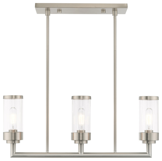 Livex Lighting Brushed Nickel 3-Light Linear Chandelier - Transitional ... with regard to