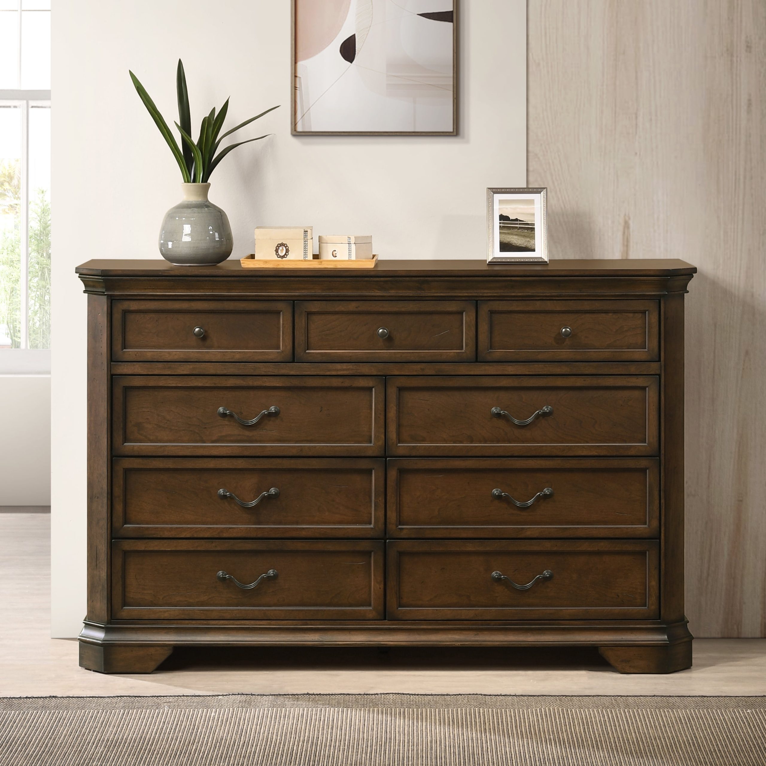 Maderne Traditional 9-Drawer Wood Dresser For Bedroom, Antique Walnut ... with The Art of Organizing a Nine Drawer Dresser