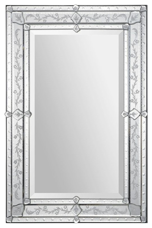 Maklaine Beveled Glass Mirror With Classic Etched Pattern Frame ... regarding Finding the Perfect Spot for Your Maklaine Transitional Wall Mirror