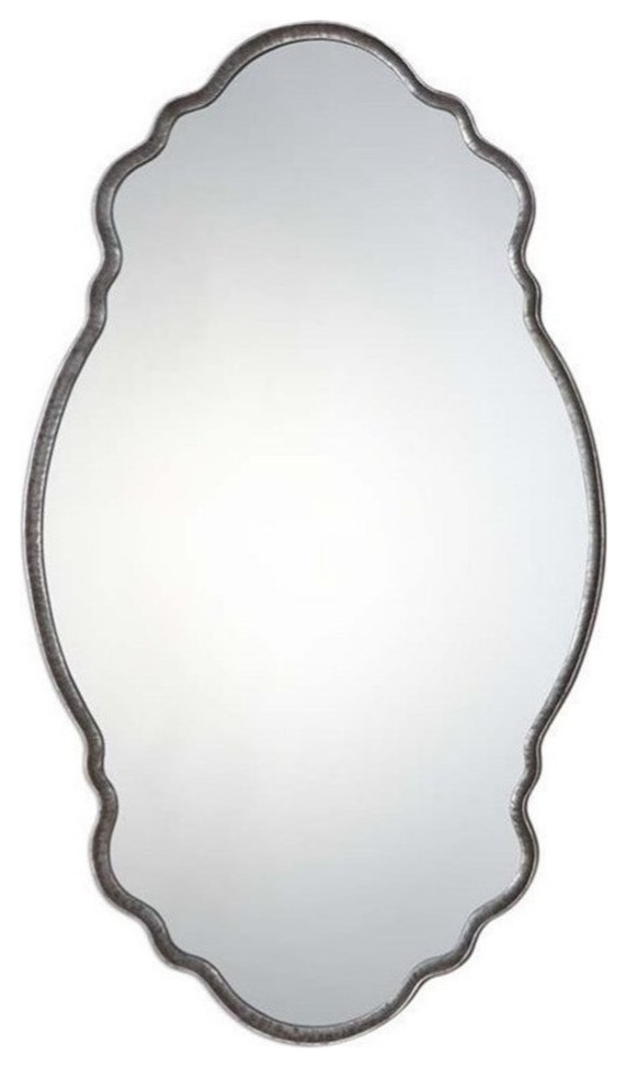 Maklaine Iron Metal Mirror With Hand Hammered Frame In Metallic Silver ... intended for