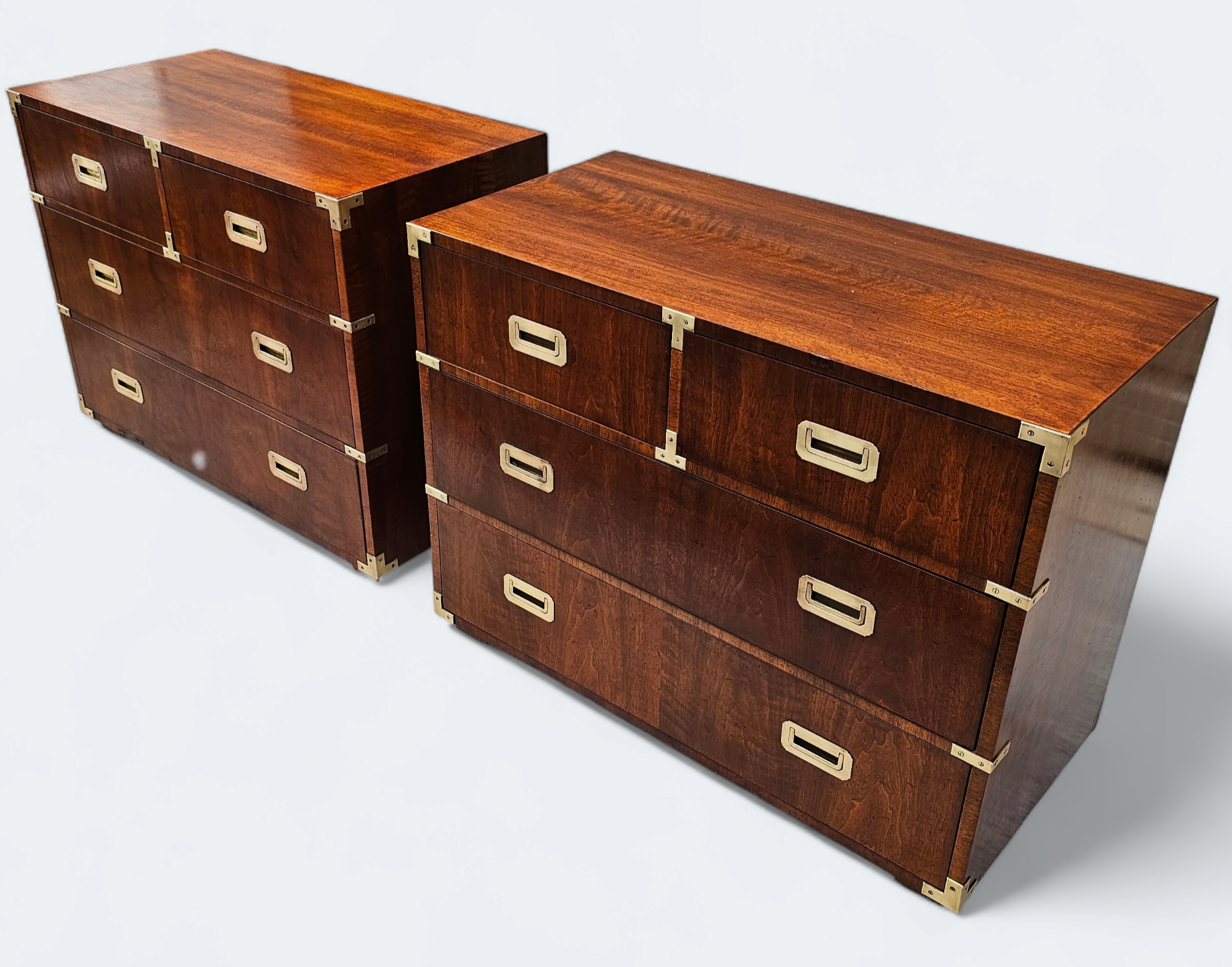 Mid 20Th Century Pair Of Henredon Campaign Bachelor's Chests | Chairish throughout
