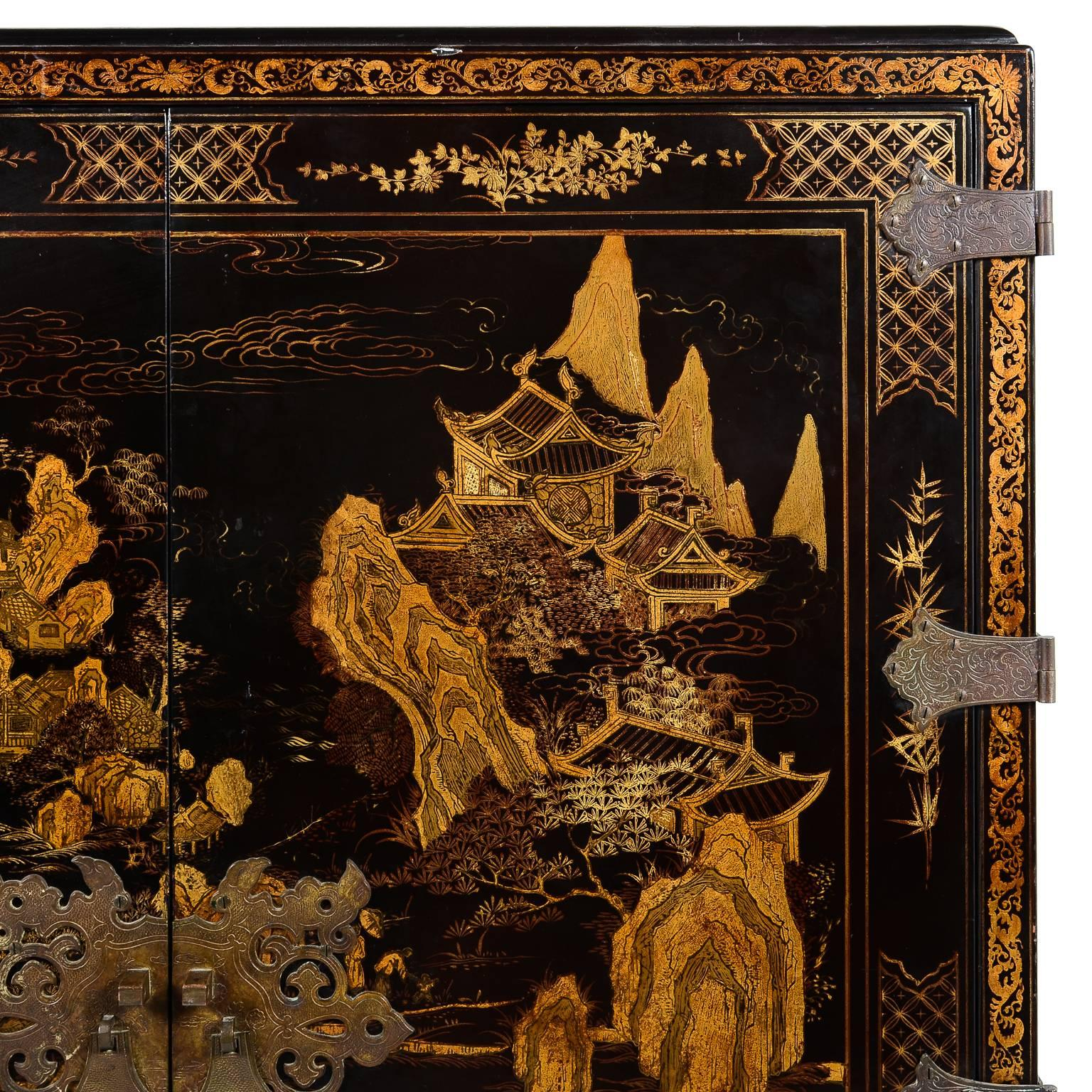 Mid Century Modern Black Lacquer Chinoiserie Cabinet At 1Stdibs with