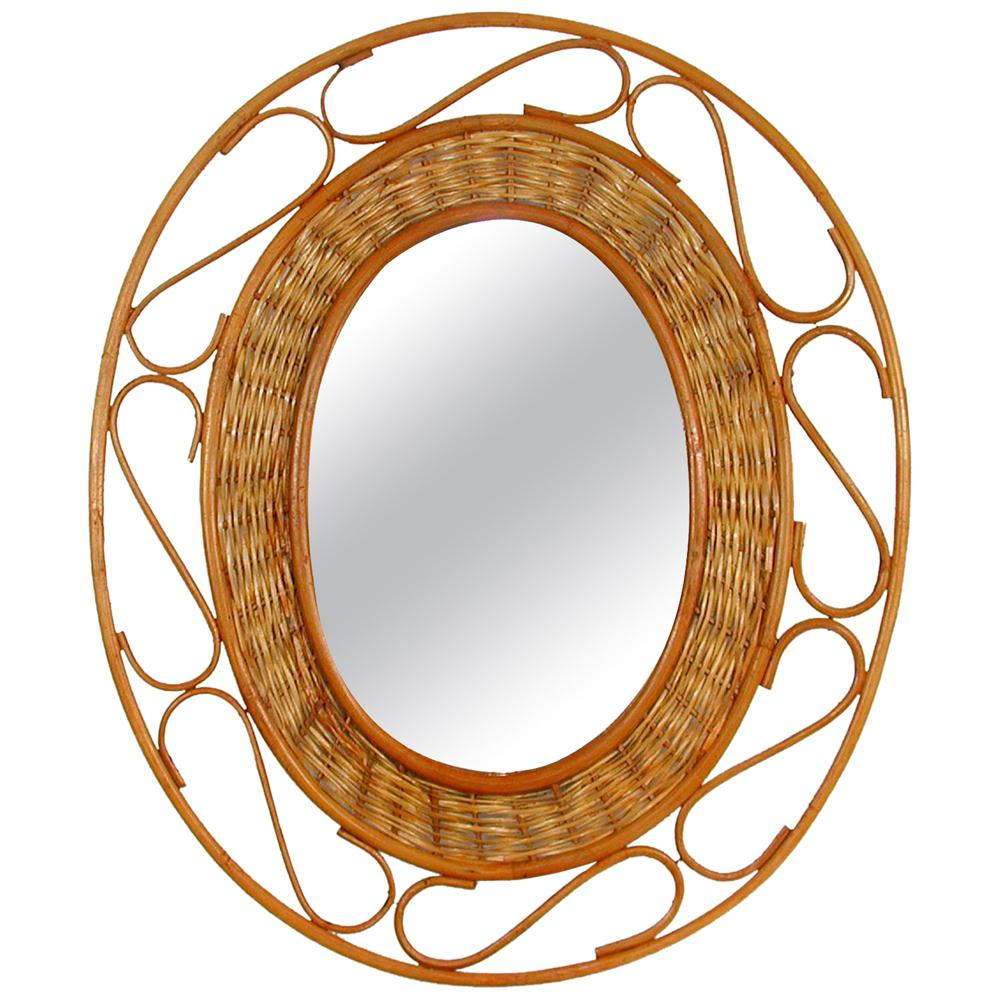 Midcentury Jean Royère Style French Riviera Rattan And Wicker Mirror ... for Styling Your Space with Misha Rattan Wall Mirrors