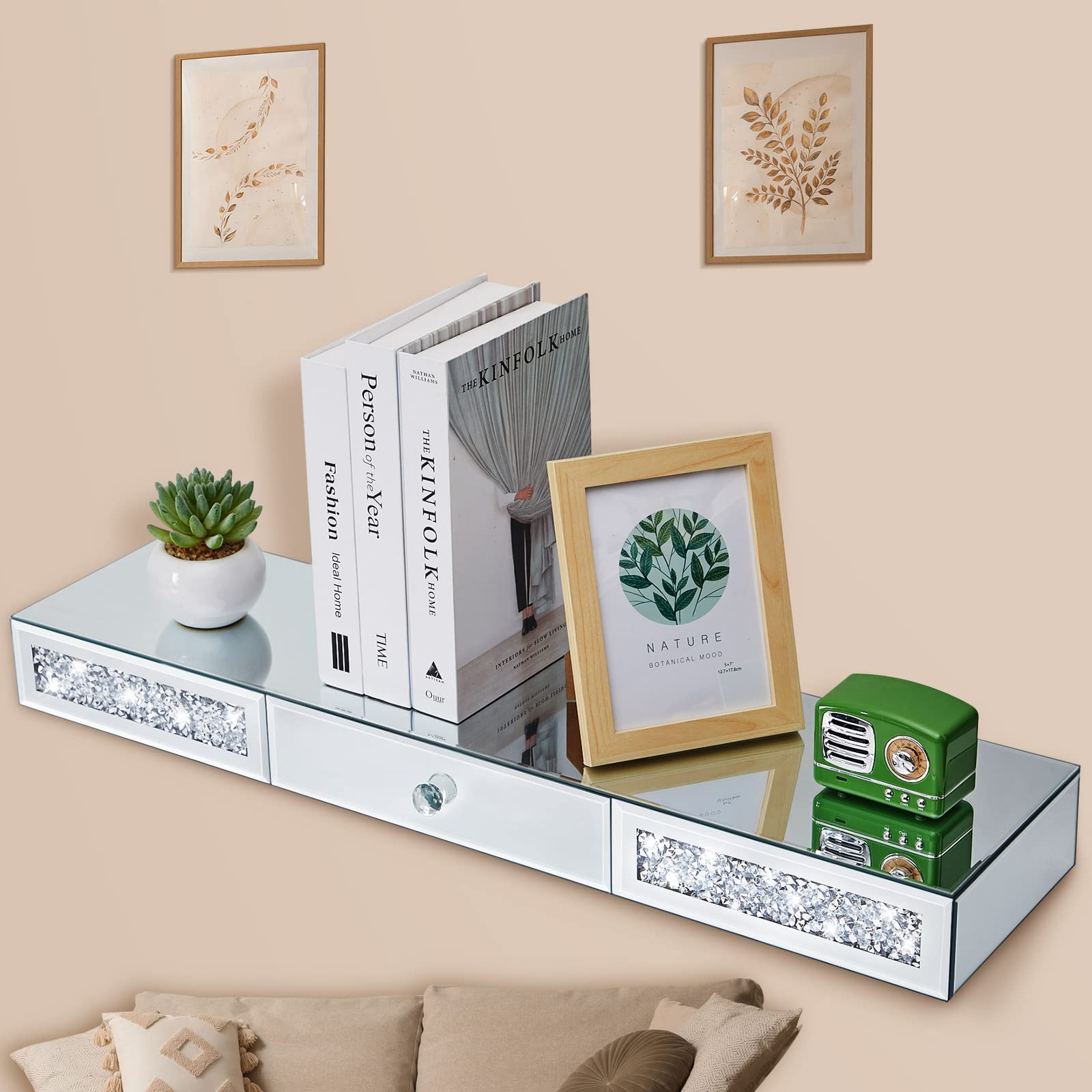 Mirrored Floating Shelf With Drawer Gorgeous Decorative Wall Mounted ... for