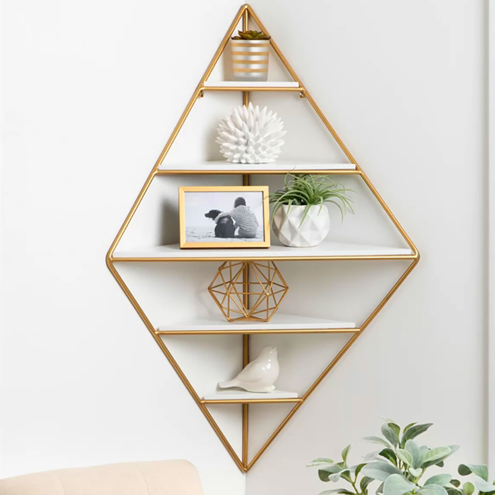 Modern Corner Wall Shelves Triangle Floating Shelves In Gold &Amp; White-Homary pertaining to