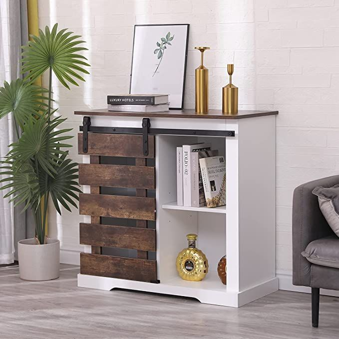 Modern Farmhouse Accent Cabinet With Sliding Barn Door in