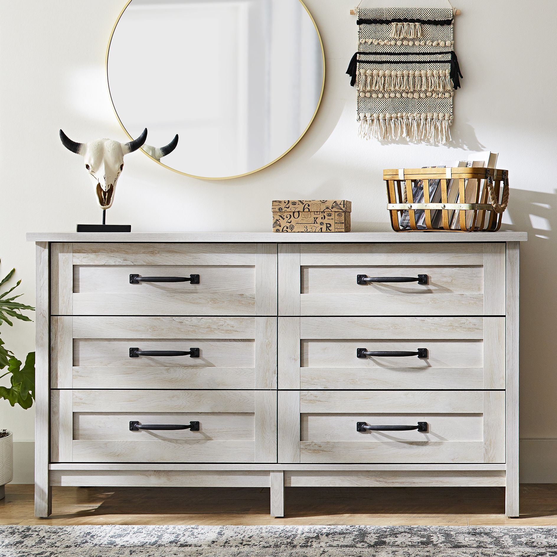 Modern Farmhouse Dresser Decor - Dedra Weldon for From Assembly to Aesthetics How to Style Your Holland 6-Drawer Double Dresser