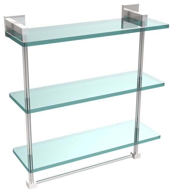 Montero Collection 16" Triple Tiered Glass Shelf With Integrated Towel ... for