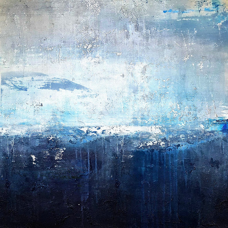 Original Deep Blue Sea Abstract Art Sky Landscape Painting,Sea Level ... with