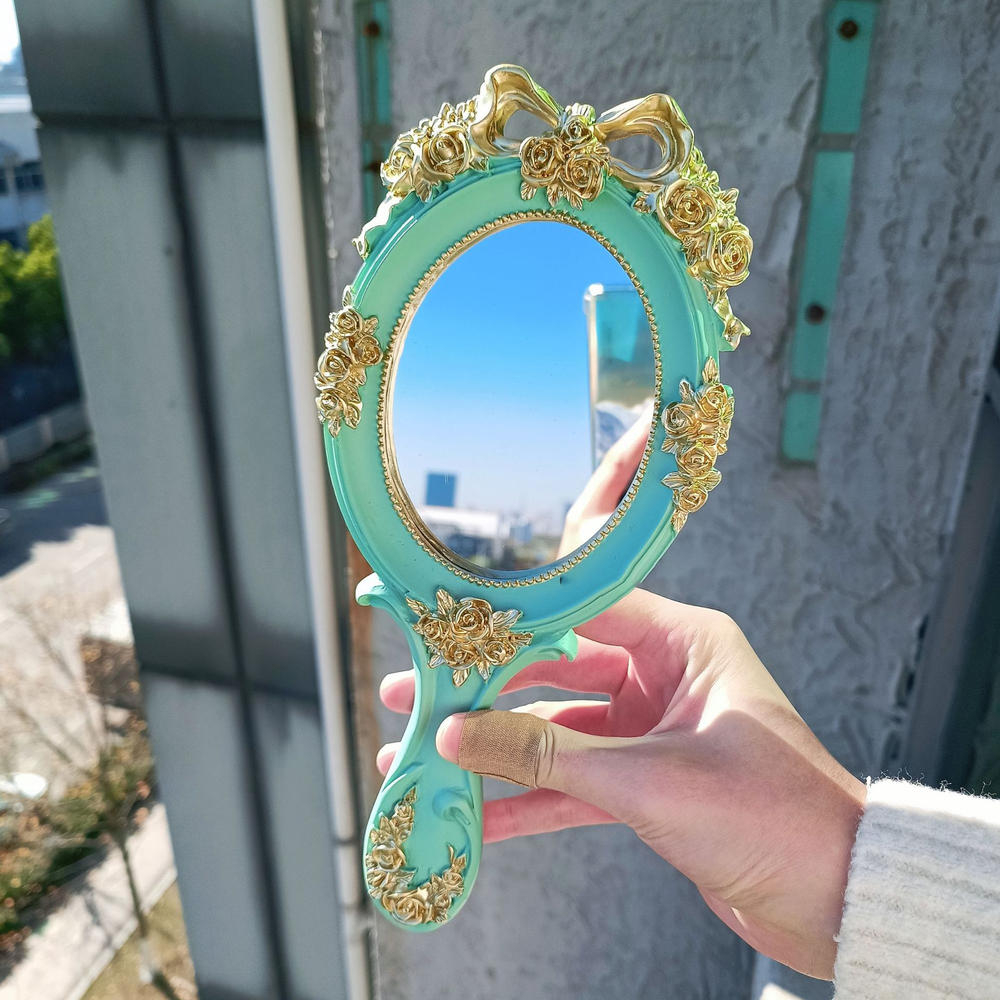 Oval Compact Mirror Retro Style Dressing Mirror Antique Handheld Mirror ... inside Unveiling the Charm of Turquoise Casablanca-Style Vanity Mirrors