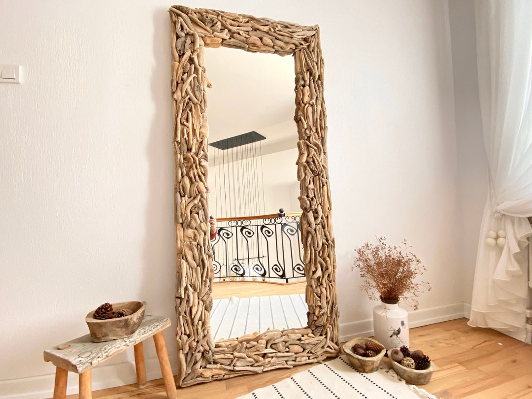 Oversized Floor Mirror Tall Narrow Mirror Full Length, Driftwood Floor ... inside