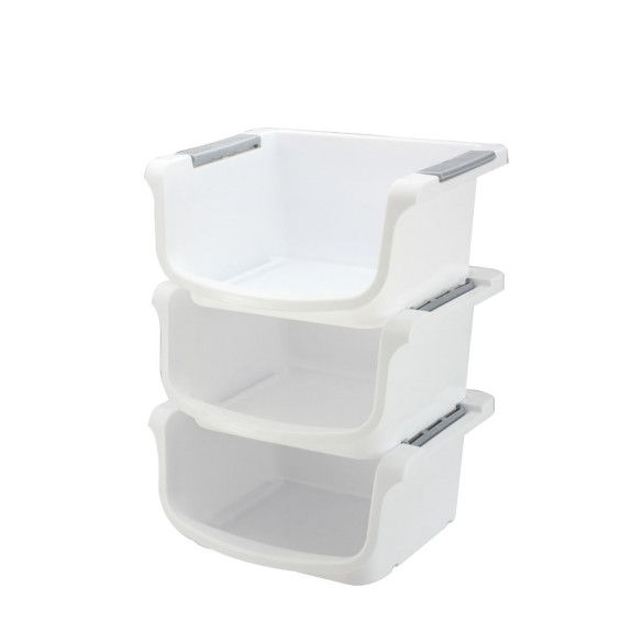 Plastic Stackable Storage Basket Organizer Tray Open Bin Set Of 3 White ... with Transform Your Home Expert Tips for Maximizing YBM Home Stackable Storage