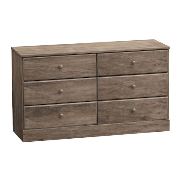Prepac Astrid Drifted Gray Finish 6-Drawer Double Dresser (26.85 In H ... for A Closer Look at the Popular Drifted Gray Finish in Mid-Century Dressers