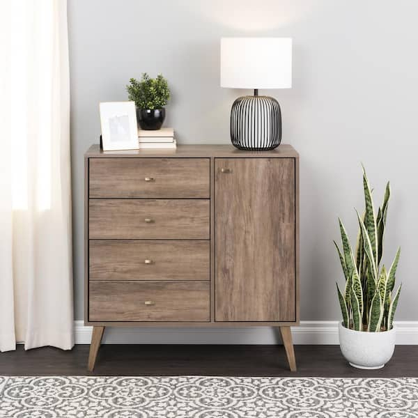 Prepac Milo Mid Century Modern 4-Drawer Drifted Gray Chest Of Drawers ... for A Closer Look at the Popular Drifted Gray Finish in Mid-Century Dressers