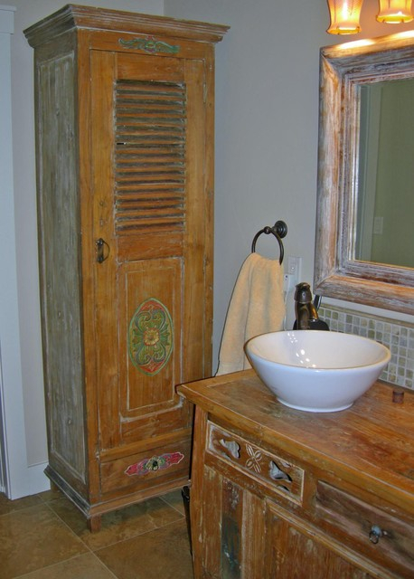 Reclaimed Teak Linen Cabinet &Amp; Vanity - Beach Style - Bathroom Cabinets ... regarding