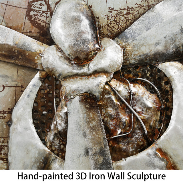 "Retro Airplane 1" Primo Mixed Media Hand Painted Iron Wall Sculpture ... pertaining to