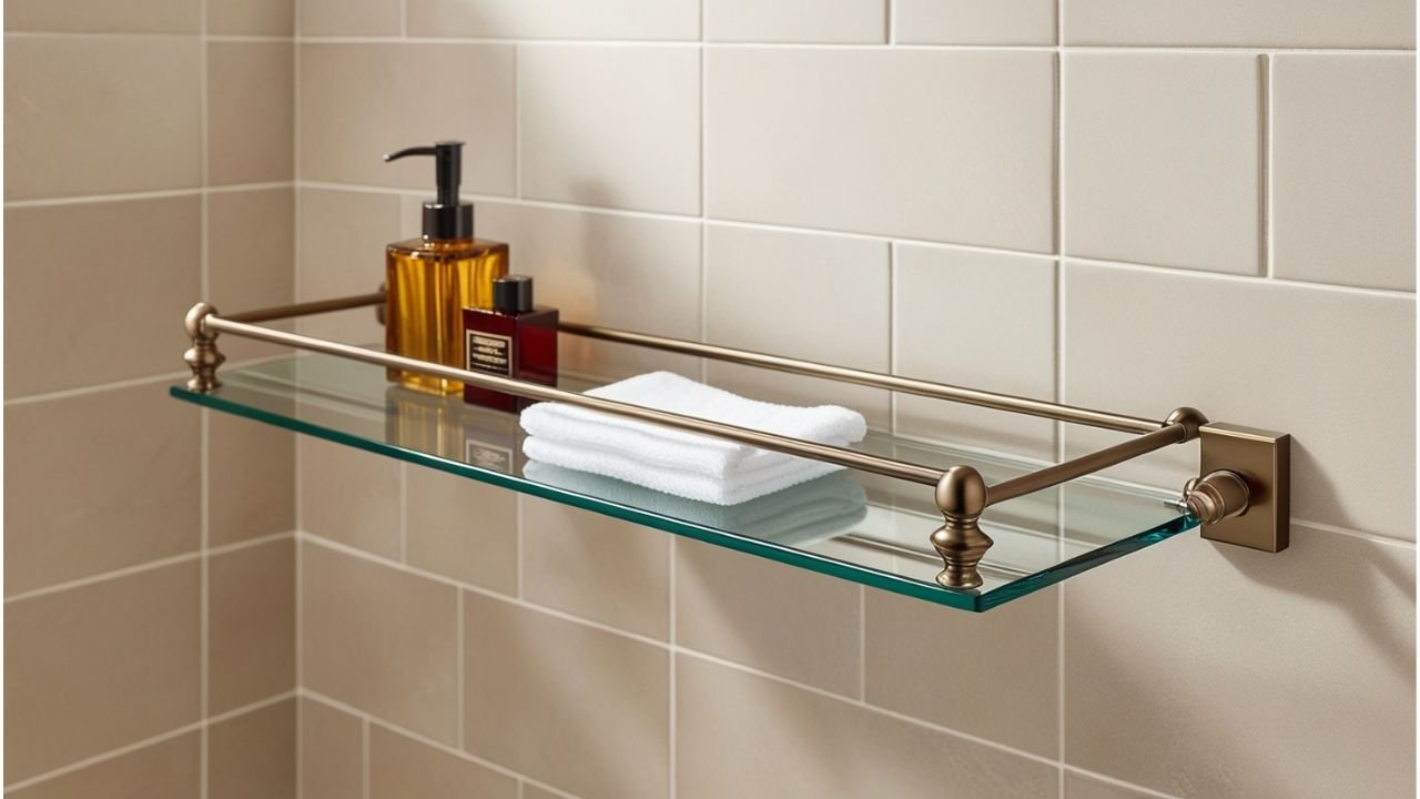 Signature Hardware Farber Collection Glass Bath Shelf 5812: Elevate ... with regard to Elevate Your Bathroom Organization with a Triple Tiered Glass Shelf