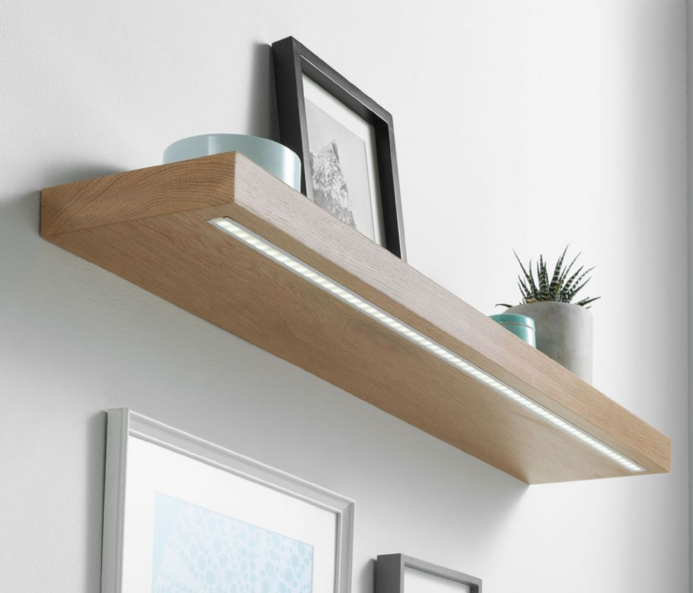 Solid White Oak Floating Shelf 40X195Mm With Warm White 24V Led Light ... throughout