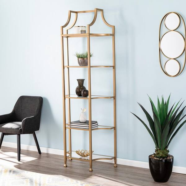 Southern Enterprises 84.5 In. Gold Metal 5-Shelf Etagere Bookcase With ... in Unlocking the Versatility of Open Gold Iron Etagere Shelving