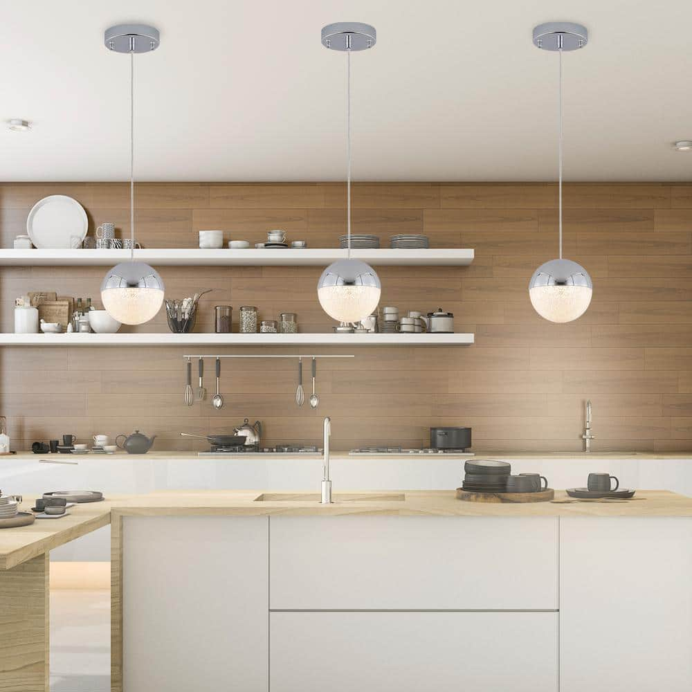 Sunpez 14-Watt 3-Light Modern Chrome Color Pendant Light Hanging Globe ... in