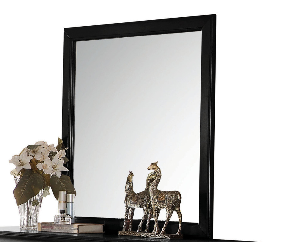 Transitional Style Mirror With Raised Wooden Frame, Black And Silver ... with