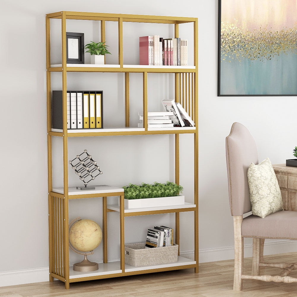 Tribesigns 7-Open Shelf Etagere Bookcase With Gold Sturdy Metal Frame ... throughout