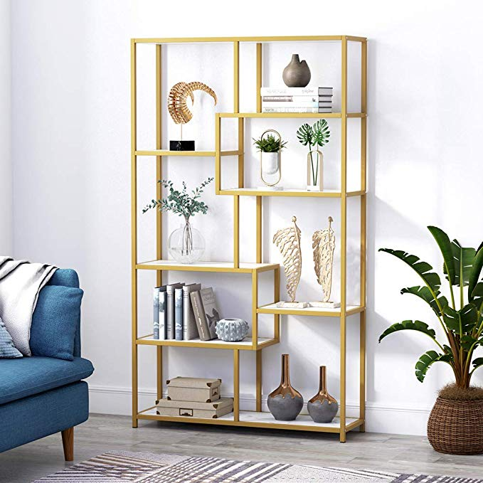 Tribesigns Bookshelf Bookcase, Gold 8-Open Shelf Etagere Bookcase With ... with regard to Unlocking the Versatility of Open Gold Iron Etagere Shelving