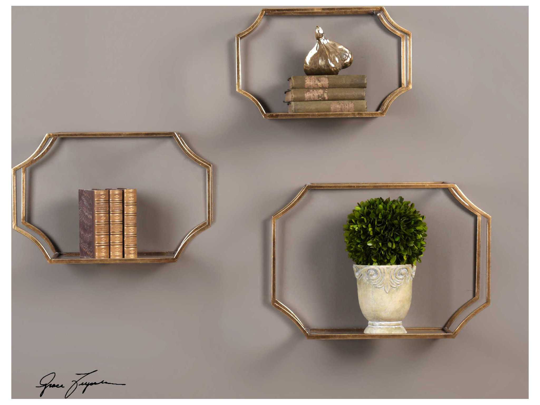 Uttermost Lindee Antique Gold Leaf Wall Shelves Set Of 3 | Ut04048 for