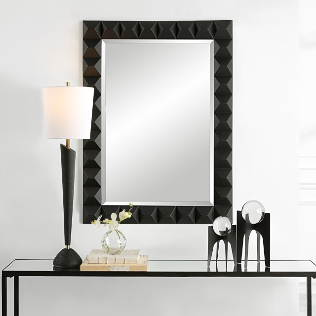 Uttermost Studded Black Mirror, Sleek Matte Black, 9941 - Transitional ... throughout