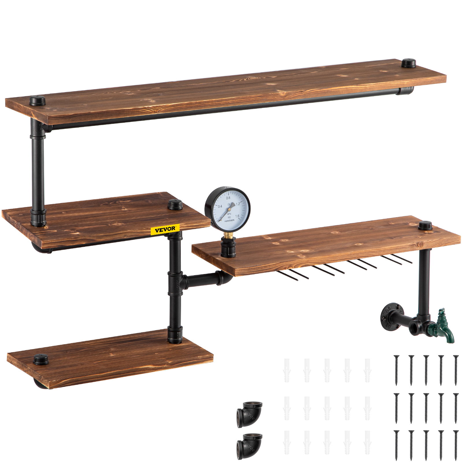 Vevor Iron Pipes Shelving, Industrial Steel Pipe Shelf W/ 4-Tier Wood ... intended for