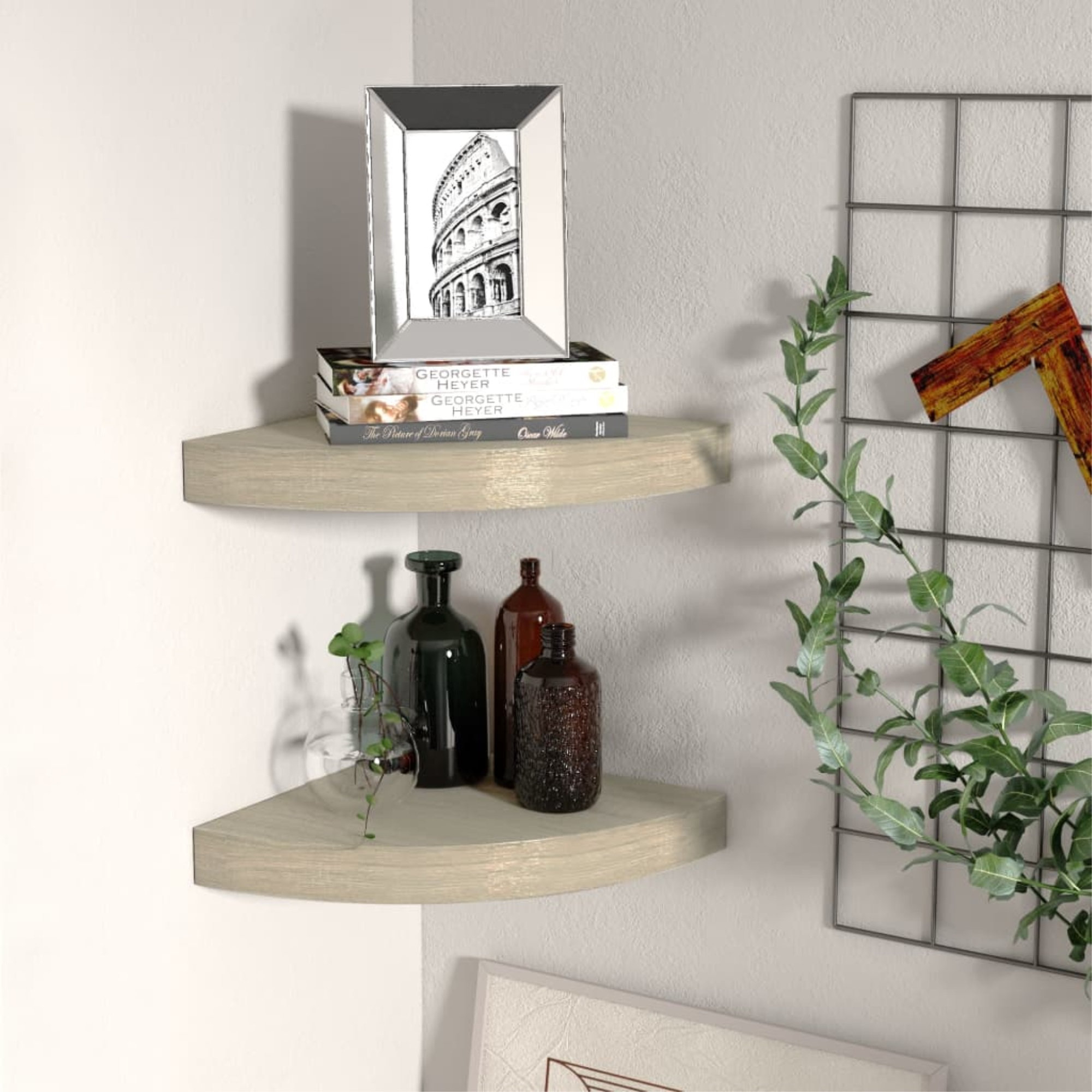 Vidaxl Floating Corner Shelves 2-Piece Oak 9.8"X9.8"X1.5" Mdf ... in