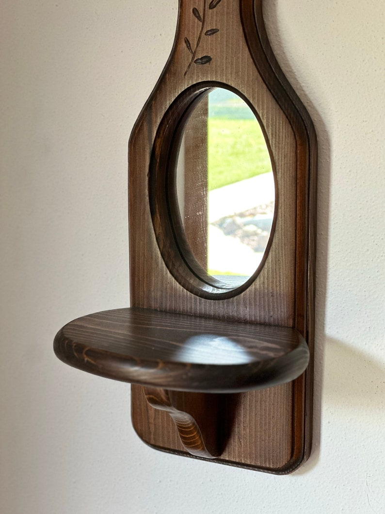 Vintage Mirrored Wood Wall Shelf - Etsy inside