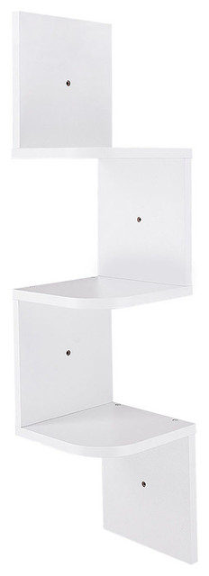 Wall Mount Corner Shelf Wood Organizer With Gradienter, White, 5 Tiers ... pertaining to