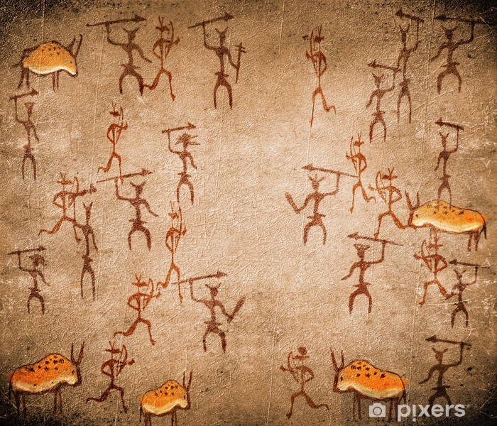Wall Mural Prehistoric Cave Painting With War Scene - Pixers.ca within