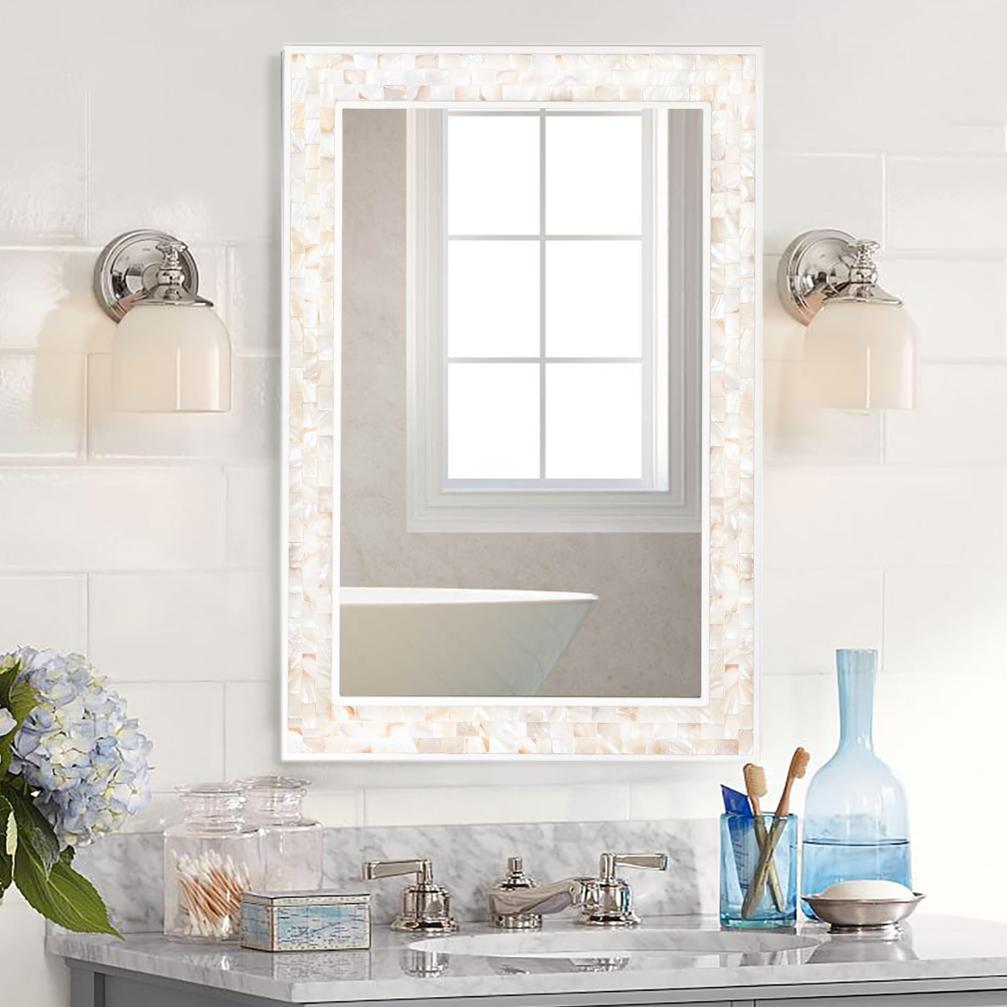 White Framed Bathroom Mirrors Forclover Large Rectangle Bath Vanity inside Unveiling the Timeless Appeal of the Engrahm Framed Mirror in White, 26 Inches