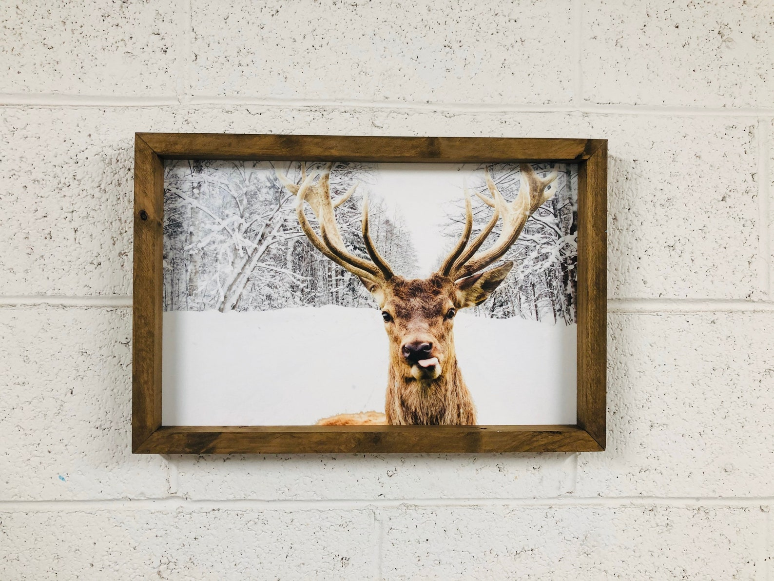 Winter Deer Print With Wooden Frame Picture Wall Art Wall | Etsy intended for